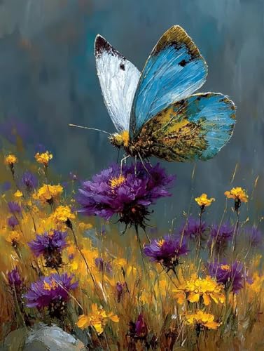 Schmetterling Diamond Painting (90x120cm), Diamant Painting Bilder Blume Crystal Art Eckige Steine Diamant Malerei Cross Stitch Stickerei Basteln Erwachsene für Deko Wohnzimmer, Geschenke -yym2507HG von YANGYUMBOU
