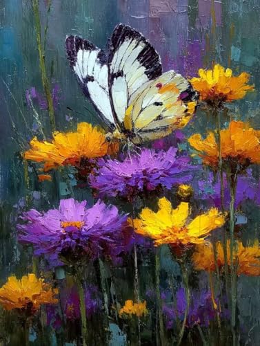 Schmetterling Diamond Painting 50x70cm, Diamant Painting Bilder Blume Crystal Art Eckige Steine Diamant Malerei Cross Stitch Stickerei Basteln Erwachsene für Deko Wohnzimmer, Geschenke -yym250702 von YANGYUMBOU