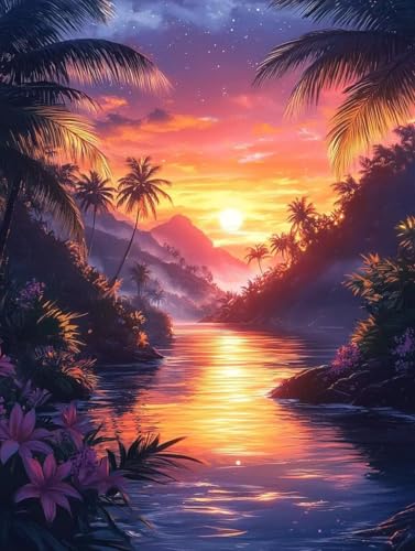Sonnenuntergang Diamond Painting (35x50cm), Diamant Painting Bilder Landschaft Crystal Art Eckige Steine Diamant Malerei Cross Stitch Stickerei Basteln Erwachsene für Deko Wohnzimmer -yym2507Z5 von YANGYUMBOU
