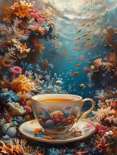 Tasse Diamond Painting 35 x 50 cm, Diamant Painting Bilder Landschaft Crystal Art Eckige Steine Diamant Malerei Cross Stitch Stickerei Basteln Erwachsene für Deko Wohnzimmer, Geschenke -yym250711 von YANGYUMBOU