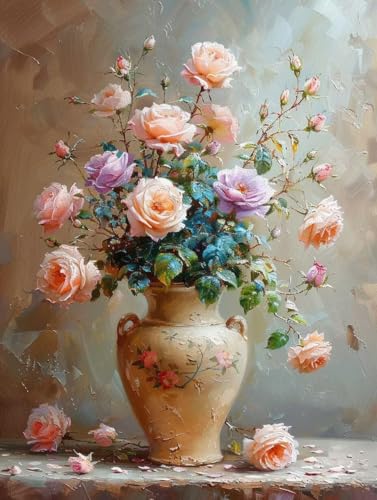 Vase Diamond Painting 25x35cm, Diamant Painting Bilder Rose Crystal Art 5D DIY Eckige Steine Diamant Malerei Cross Stitch Stickerei Basteln Erwachsene für Deko Wohnzimmer, Geschenke -yym25078GN5S von YANGYUMBOU