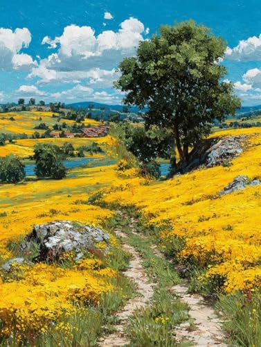 Wiese Diamond Painting 50 x 70 cm, Diamant Painting Bilder Landschaft Crystal Art Eckige Steine Diamant Malerei Cross Stitch Stickerei Basteln Erwachsene für Deko Wohnzimmer, Geschenke -yym2507Y5 von YANGYUMBOU