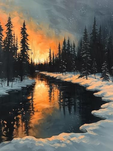 Winter Diamond Painting 35x50cm, Diamant Painting Bilder Wald Crystal Art 5D DIY Eckige Steine Diamant Malerei Cross Stitch Stickerei Basteln Erwachsene für Deko Wohnzimmer, Geschenke -yym25072R von YANGYUMBOU