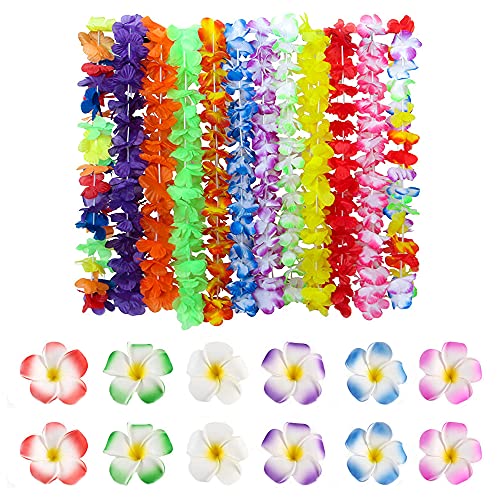 YANJINGHE 24 Stück Hawaiianische Blumengirlanden, Blumenketten Hawaiikette, Hawaiianische Blume, Girlanden und Plumeria Haarspange Hawaiian Leis Luau Blumen für Summer Beach, Partydekorationen von YANJINGHE