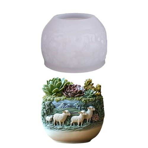 Kreatives Ziegenmuster Silikon Pflanzer Schimmel Blumenpot Formen Für Harzschmuckferien Und Sukkulenten Dekorationen Ziege Relief Silikonform von YANPINGJIA