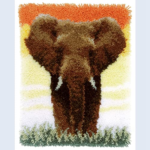 YANRUN Modisches Muster Kissen Knüpfset DIY Häkelgarn Teppiche Haken Basteln Kitafrikanischer Elefant 52 x 38 cm von YANRUN