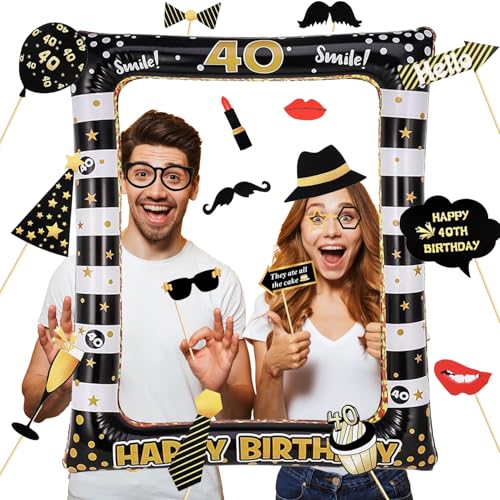 40. Geburtstag Fotobox Accessoires 16 Stück Photobooth und 1 Stück Aufblasbarer Fotorahmen Photo Booth Geburtstag Deko 30 Geburtstag Männer Frauen von YANSYUN