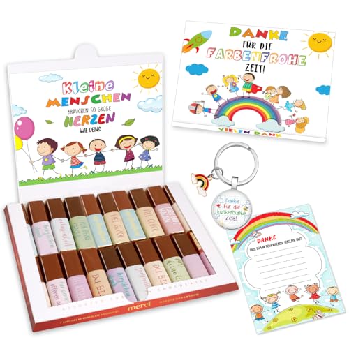 YANSYUN Geschenk Erzieherin Abschied Merci Aufkleber Set für Erzieherin mit Aufklebern Danke Karten Schlüsselanhänger Abschiedsgeschenk Erzieherin für Kita Erzieher Kindergarten von YANSYUN