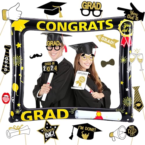 Graduation Deko 2024, 1 Stück Aufblasbarer Fotorahmen & 25 Stück Fotobox Accessoires für Abschluss Deko Bachelor Deko 2024 von YANSYUN