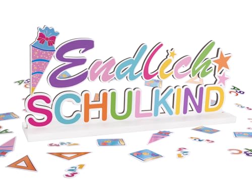 YANSYUN Einschulung Deko Mädchen Junge Tischdeko Einschulung Endlich Schulkind Holzschriftzug mit Basis und 100 Stück Konfetti Schulanfang Deko für Schuleinführung YANSYUN Einschulung Deko Mädchen Junge Tischdeko Einschulung Endlich Schulkind Holzschriftzug mit Basis und 100 Stück Konfetti Schulanfang Deko für Schuleinführung von YANSYUN