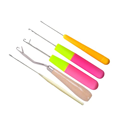 5 Stück Latch Hook Crochet Needle für Haarverlängerung 1 hölzerner gebogener Riegelhaken 4 Größen Kunststoff Riegelhaken von YANTAISIYU