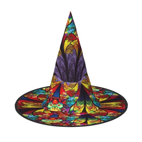 YANYU Blumen-Glasmalerei-Druck, vielseitiger Halloween-Hut für Erwachsene, Hexenhut, Kostüm, leicht, Cosplay, Halloween-Dekoration von YANYU