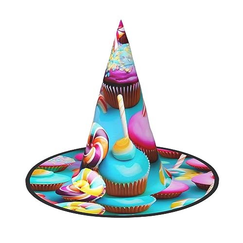 YANYU Bunter süßer Lutscher-Cupcake-Donut-Druck, vielseitiger Halloween-Hut für Erwachsene, Hexenhut, Kostüm, leicht, Cosplay, Halloween-Dekoration YANYU Bunter süßer Lutscher-Cupcake-Donut-Druck, vielseitiger Halloween-Hut für Erwachsene, Hexenhut, Kostüm, leicht, Cosplay, Halloween-Dekoration von YANYU