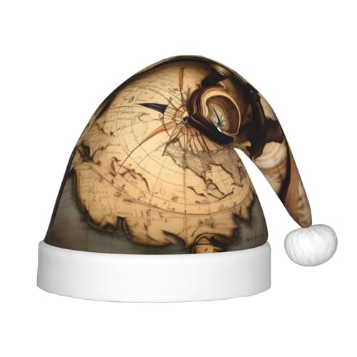 YANYU Festliche Weihnachtsmütze mit Kompass und alter Weltkarte, personalisierbar, Weihnachtsmannmütze, Urlaubsparty-Zubehör, Weihnachtsmütze YANYU Festliche Weihnachtsmütze mit Kompass und alter Weltkarte, personalisierbar, Weihnachtsmannmütze, Urlaubsparty-Zubehör, Weihnachtsmütze von YANYU