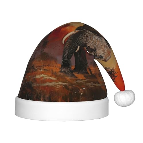 YANYU Weihnachtsmütze mit Elefanten-Sonnenuntergang-Aufdruck, personalisierbar, Weihnachtsmannmütze, Urlaubsparty-Zubehör, Weihnachtsmütze YANYU Weihnachtsmütze mit Elefanten-Sonnenuntergang-Aufdruck, personalisierbar, Weihnachtsmannmütze, Urlaubsparty-Zubehör, Weihnachtsmütze von YANYU