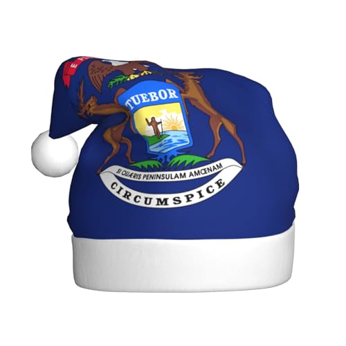 YANYU Weihnachtsmütze mit Michigan-Staatsflagge, Weihnachtsmannmütze, Stirnbänder für Erwachsene, lustige Weihnachtsfeier YANYU Weihnachtsmütze mit Michigan-Staatsflagge, Weihnachtsmannmütze, Stirnbänder für Erwachsene, lustige Weihnachtsfeier von YANYU