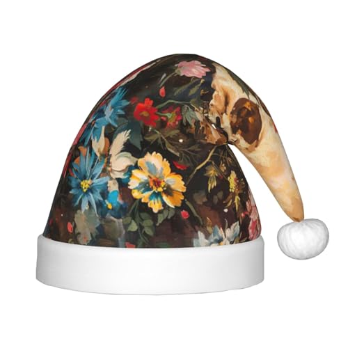 YANYU Weihnachtsmütze mit floralem Totenkopf-Aufdruck, personalisierbar, Weihnachtsmannmütze, Urlaubsparty-Zubehör, Weihnachtsmütze YANYU Weihnachtsmütze mit floralem Totenkopf-Aufdruck, personalisierbar, Weihnachtsmannmütze, Urlaubsparty-Zubehör, Weihnachtsmütze von YANYU