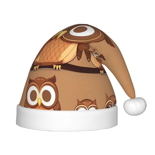 YANYU Weihnachtsmütze mit niedlichen, großen braunen Cartoon-Eulen, personalisierbar, Weihnachtsmannmütze, Urlaubsparty-Zubehör, Weihnachtsmütze YANYU Weihnachtsmütze mit niedlichen, großen braunen Cartoon-Eulen, personalisierbar, Weihnachtsmannmütze, Urlaubsparty-Zubehör, Weihnachtsmütze von YANYU