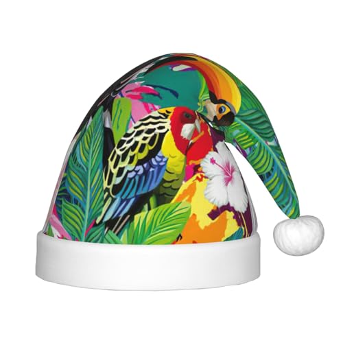 YANYU Weihnachtsmütze mit tropischen Vögeln und Pflanzen, Blattdruck, personalisierbar, Weihnachtsmannmütze, Urlaubsparty-Zubehör, Weihnachtsmütze YANYU Weihnachtsmütze mit tropischen Vögeln und Pflanzen, Blattdruck, personalisierbar, Weihnachtsmannmütze, Urlaubsparty-Zubehör, Weihnachtsmütze von YANYU