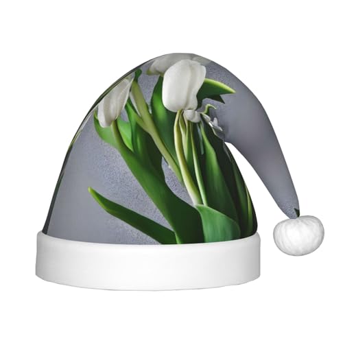 YANYU Weihnachtsmütze mit weißen Tulpen und Blumen, personalisierbar, Weihnachtsmannmütze, Urlaubsparty-Zubehör, Weihnachtsmütze YANYU Weihnachtsmütze mit weißen Tulpen und Blumen, personalisierbar, Weihnachtsmannmütze, Urlaubsparty-Zubehör, Weihnachtsmütze von YANYU