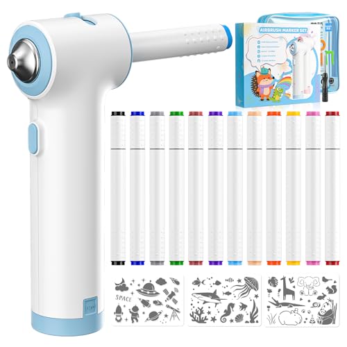YAOBLUESEA Marker Airbrush Set, mit 12 Doppelspitzen-Marker, 3 Schablonen, 1 Airbrush, Abwaschbare Farbentfernung, für Kinder Malen, Kunstmalerei & DIY-Handwerk, Blau YAOBLUESEA Marker Airbrush Set, mit 12 Doppelspitzen-Marker, 3 Schablonen, 1 Airbrush, Abwaschbare Farbentfernung, für Kinder Malen, Kunstmalerei & DIY-Handwerk, Blau von YAOBLUESEA