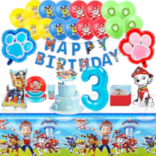 54 Pcs Geburtstag 3 Jahre Junge,Kinder Geburtstag Deko,Happy Birthday Deko,Fest Deko,Party Geschirr, Luftballon Hunddeko, Pappteller für Geburtstagsdeko Party Dekoration 10 Gäste 54 Pcs Geburtstag 3 Jahre Junge,Kinder Geburtstag Deko,Happy Birthday Deko,Fest Deko,Party Geschirr, Luftballon Hunddeko, Pappteller für Geburtstagsdeko Party Dekoration 10 Gäste von YAOGOO