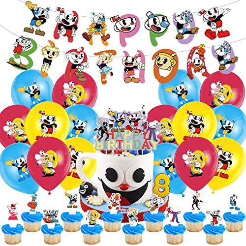 Geburtstagsdeko 29 Pcs,Party Dekoration,Cartoon Party Dekoration Set,Latexballon,Cake Toppers,Birthday Banner,Ballon,für Kinder Geburtstag Dekoration von YAOGOO