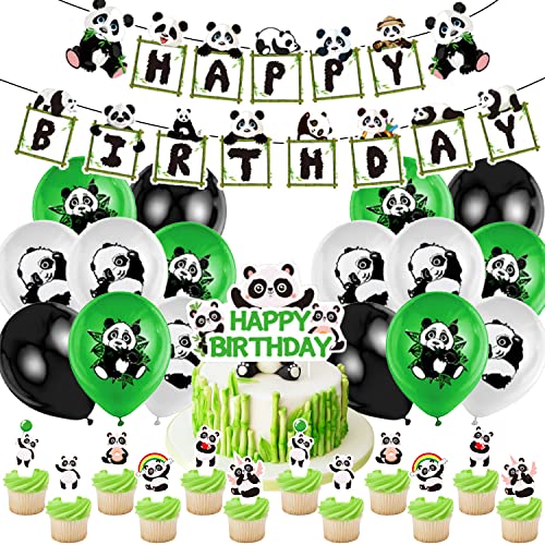 Panda Geburtstagsdeko Set,Panda Party Dekorationen,Panda Happy Birthday Girlande,Panda Geburtstag Luftballoon,Panda Cake Topper,Panda Kinder Geburtstag Dekoration,Panda Themen Babyparty,Party Zubehör von YAOGOO