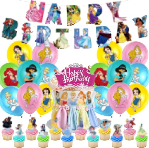 Geburtstagsdeko 34Pcs,Luftballons Dekoration,Geburtstagsfeier Dekorationen,Cake Topper,Geburtstags Banner,für Mädchen Geburtstags Party Dekorationen von YAOGOO