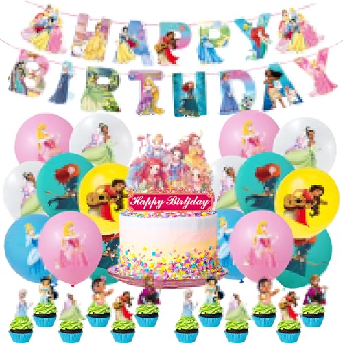 Geburtstagsdeko 44 Pcs,Themen Geburtstags,Geburtstags Banner,Party Latexballon,Geburtstags Luftballons,Cake Topper,Party Ballons,Mädchen Geburtstags Party Dekoration von YAOGOO
