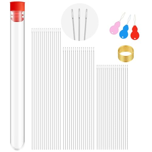 65 Stcs Big Eye Perle Nadel Samennadel 3 Größen Gerade Perlennadeln Fingerhut Für Perlenfädenschmuckherstellung 65 Stcs Big Eye Perle Nadel Samennadel 3 Größen Gerade Perlennadeln Fingerhut Für Perlenfädenschmuckherstellung von YAOGUI