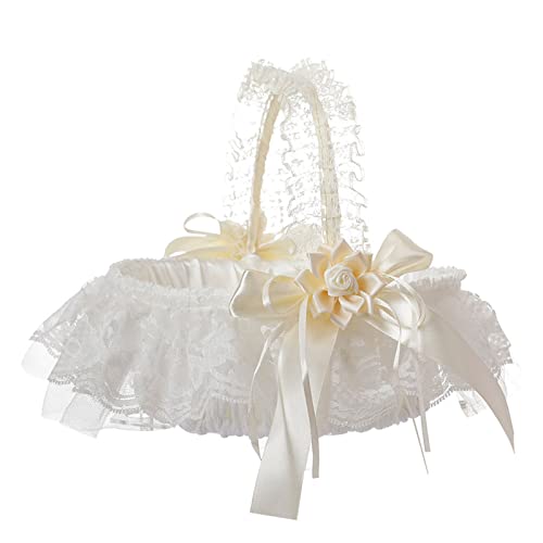 Exquisiter Spitzen-Blumenkorb für Hochzeit, Blumenmädchen, leicht, für Rosenblüten, Süßigkeiten, Hochzeitssträuße, Brautgirlanden von YAOGUI