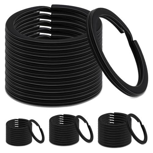 60 Stück Schlüsselring Schwarz, Flache Schlüsselanhänger Ring Schlüsselringe Klein Edelstahl 20mm/25mm/30mm/35mm Schlüsselanhänger Spaltring Ringe für Schmuck Halsketten Armbänder Ohrringe Basteln von YAOSHENGUP