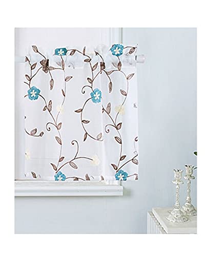 YAOTT Kurzer Bleistiftfalten-Vorhang für Küche Kaffee Kleine Blume Gedruckt Kurzgardine Blickdicht Halbes Tuch mit Stangentasche für kleine Fenstervorhänge, Café, Schlafzimmer, Wohnzimme 2015-DBlau YAOTT Kurzer Bleistiftfalten-Vorhang für Küche Kaffee Kleine Blume Gedruckt Kurzgardine Blickdicht Halbes Tuch mit Stangentasche für kleine Fenstervorhänge, Café, Schlafzimmer, Wohnzimme 2015-DBlau von YAOTT