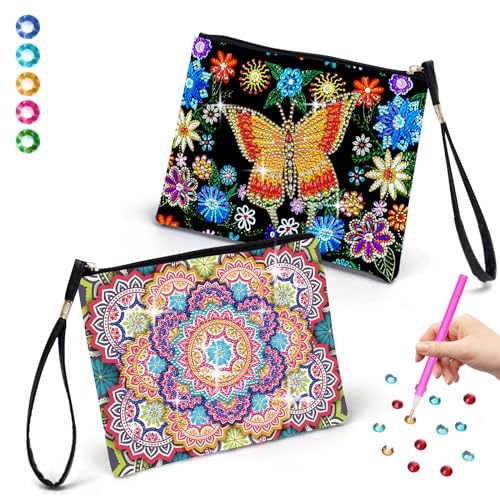 YAOYIN Diamond Painting Kinder, Bastelset Kinder ab 6 7 8 9 10 Jahre, Mädchen Geschenk 6-12 Jahre, 2 Stücke Diamond für Jungen 6-10 Jahre Kleine Kosmetiktasche von YAOYIN