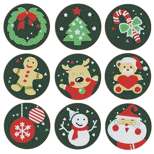 YAOYIN Diamond Painting Untersetzer, 9er Set DIY Diamond Painting Untersetzer Weihnachten, Diamond Painting Kinder，Bastelset Erwachsene, Diamond Painting Set Anfänger Dekoration von YAOYIN