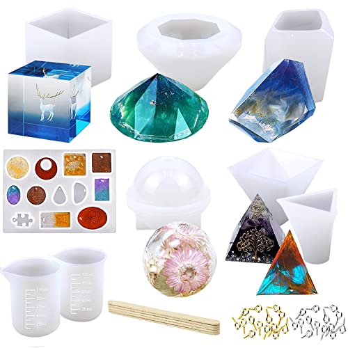 YAOYIN Epoxidharz Formen Set, 43 Stück DIY Silikonformen Gießformen Epoxidharz Einschließlich Sphärische, kubische, Pyramide, Diamant, mit Messbecher und Sticks für Einem Anfängerset YAOYIN Epoxidharz Formen Set, 43 Stück DIY Silikonformen Gießformen Epoxidharz Einschließlich Sphärische, kubische, Pyramide, Diamant, mit Messbecher und Sticks für Einem Anfängerset von YAOYIN