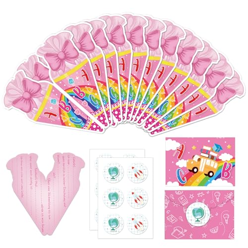 YAOZUP Einladung Einschulung, 12pcs Rosa Einladungskarten zur Einschulung mit 12pcs Umschlag und 2pcs Aufkleber, Zuckertüte Geformte Einschulungskarten für Schulanfang Deko Schultüte Mädchen YAOZUP Einladung Einschulung, 12pcs Rosa Einladungskarten zur Einschulung mit 12pcs Umschlag und 2pcs Aufkleber, Zuckertüte Geformte Einschulungskarten für Schulanfang Deko Schultüte Mädchen von YAOZUP