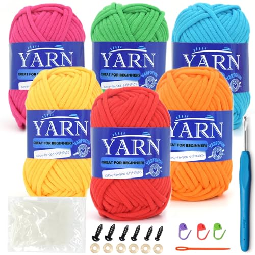 Häkelgarn für Anfänger, Baumwolle für Anfänger, Häkeln und Stricken, Baumwoll-Nylon-Mischung, einfaches Garn für Anfänger, Häkelset, helle Serie, 6 Stück von YARFOFUN