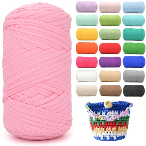 T-Shirt-Garn zum Häkeln, 400 g, Rosenrosa, T-Shirt, weicher, elastischer Stoff, grob, dickes T-Shirt-Häkelgarn zum Häkeln, Stricken, Anfänger, Handstricken für Taschen/Basteln/Heimdekoration T-Shirt-Garn zum Häkeln, 400 g, Rosenrosa, T-Shirt, weicher, elastischer Stoff, grob, dickes T-Shirt-Häkelgarn zum Häkeln, Stricken, Anfänger, Handstricken für Taschen/Basteln/Heimdekoration von YARFOFUN