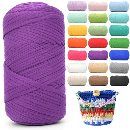 T-Shirt-Garn zum Häkeln, 400 g, Violett, T-Shirt, weicher, elastischer Stoff, grob, dickes T-Shirt-Häkelgarn zum Häkeln, Stricken, Anfänger, Handstricken für Taschen/Basteln/Heimdekoration, Violett T-Shirt-Garn zum Häkeln, 400 g, Violett, T-Shirt, weicher, elastischer Stoff, grob, dickes T-Shirt-Häkelgarn zum Häkeln, Stricken, Anfänger, Handstricken für Taschen/Basteln/Heimdekoration, Violett von YARFOFUN