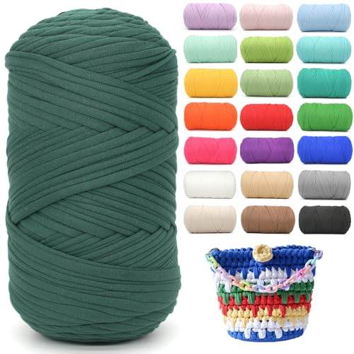T-Shirt-Garn zum Häkeln, 400 g, dunkelgrünes T-Shirt, weicher, elastischer Stoff, grob, dickes T-Shirt-Häkelgarn zum Häkeln, Stricken, Anfänger, Handstricken für Taschen/Basteln/Heimdekoration T-Shirt-Garn zum Häkeln, 400 g, dunkelgrünes T-Shirt, weicher, elastischer Stoff, grob, dickes T-Shirt-Häkelgarn zum Häkeln, Stricken, Anfänger, Handstricken für Taschen/Basteln/Heimdekoration von YARFOFUN