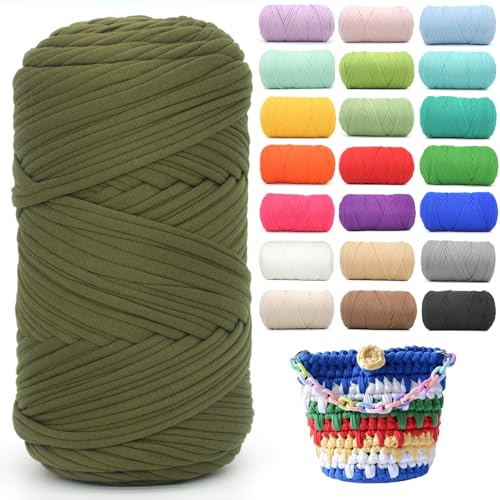 T-Shirt-Garn zum Häkeln, Armeegrün, für T-Shirts, weicher, elastischer Stoff, grob, dick, T-Shirt-Häkelgarn zum Häkeln, Stricken, Anfänger, Handstricken für Taschen/Basteln/Heimdekoration, Armeegrün T-Shirt-Garn zum Häkeln, Armeegrün, für T-Shirts, weicher, elastischer Stoff, grob, dick, T-Shirt-Häkelgarn zum Häkeln, Stricken, Anfänger, Handstricken für Taschen/Basteln/Heimdekoration, Armeegrün von YARFOFUN