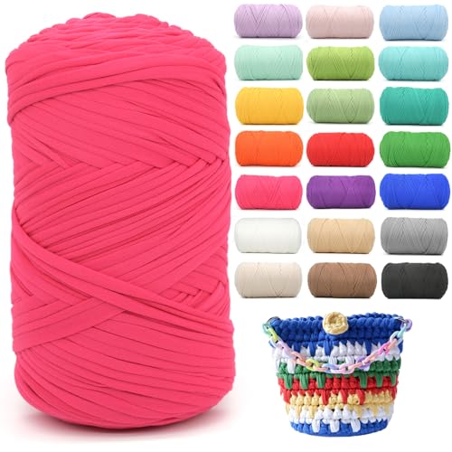 T-Shirt-Garn zum Häkeln, Hot Pink, T-Shirt, weicher, elastischer Stoff, grob, dickes T-Shirt-Häkelgarn zum Häkeln, Stricken, Anfänger, Handstricken für Taschen/Basteln/Heimdekoration, Hot Pink T-Shirt-Garn zum Häkeln, Hot Pink, T-Shirt, weicher, elastischer Stoff, grob, dickes T-Shirt-Häkelgarn zum Häkeln, Stricken, Anfänger, Handstricken für Taschen/Basteln/Heimdekoration, Hot Pink von YARFOFUN