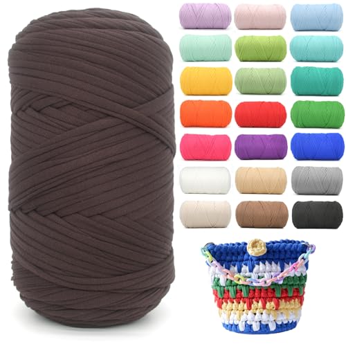 T-Shirt-Garn zum Häkeln, Kaffeebraun für T-Shirts, weicher, elastischer Stoff, grob, dick, T-Shirt-Häkelgarn zum Häkeln, Stricken, Anfänger, Handstricken für Taschen/Basteln/Heimdekoration, dunkler T-Shirt-Garn zum Häkeln, Kaffeebraun für T-Shirts, weicher, elastischer Stoff, grob, dick, T-Shirt-Häkelgarn zum Häkeln, Stricken, Anfänger, Handstricken für Taschen/Basteln/Heimdekoration, dunkler von YARFOFUN