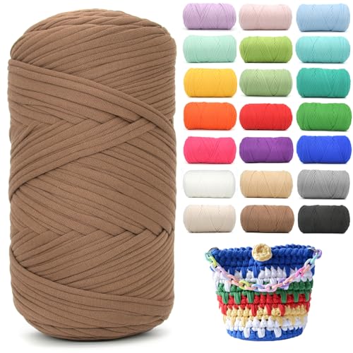 T-Shirt-Garn zum Häkeln, Kaffeebraun für T-Shirts, weicher, elastischer Stoff, grob, dick, T-Shirt-Häkelgarn zum Häkeln, Stricken, Anfänger, Handstricken für Taschen/Basteln/Heimdekoration T-Shirt-Garn zum Häkeln, Kaffeebraun für T-Shirts, weicher, elastischer Stoff, grob, dick, T-Shirt-Häkelgarn zum Häkeln, Stricken, Anfänger, Handstricken für Taschen/Basteln/Heimdekoration von YARFOFUN