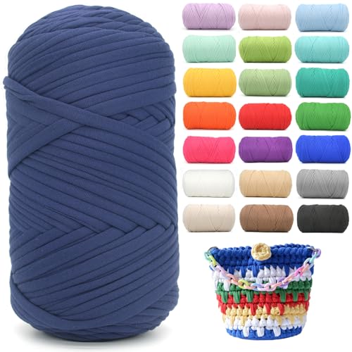 T-Shirt-Garn zum Häkeln, Marineblau, T-Shirt, weicher, elastischer Stoff, grob, dick, T-Shirt-Häkelgarn zum Häkeln, Stricken, Anfänger, Handstricken für Taschen/Basteln/Heimdekoration, Marineblau T-Shirt-Garn zum Häkeln, Marineblau, T-Shirt, weicher, elastischer Stoff, grob, dick, T-Shirt-Häkelgarn zum Häkeln, Stricken, Anfänger, Handstricken für Taschen/Basteln/Heimdekoration, Marineblau von YARFOFUN