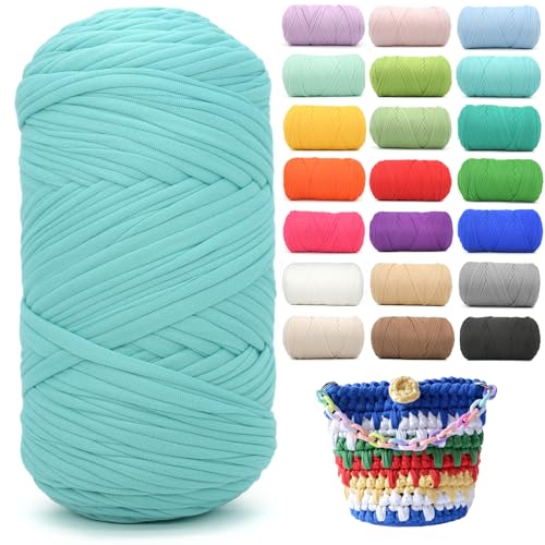 T-Shirt-Garn zum Häkeln, blaues T-Shirt, weicher, elastischer Stoff, grob, dickes T-Shirt-Häkelgarn zum Häkeln, Stricken, Anfänger, Handstricken für Taschen/Basteln/Heimdekoration, 400 g, Aquablau T-Shirt-Garn zum Häkeln, blaues T-Shirt, weicher, elastischer Stoff, grob, dickes T-Shirt-Häkelgarn zum Häkeln, Stricken, Anfänger, Handstricken für Taschen/Basteln/Heimdekoration, 400 g, Aquablau von YARFOFUN