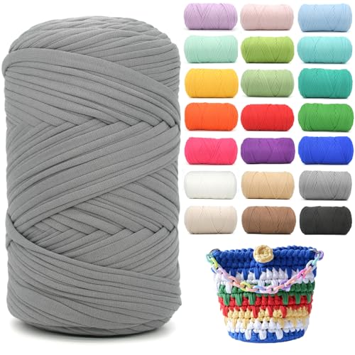 T-Shirt-Garn zum Häkeln, graues T-Shirt, weicher, elastischer Stoff, grob, dickes T-Shirt-Häkelgarn zum Häkeln, Stricken, Anfänger, Handstricken für Taschen/Basteln/Heimdekoration, Grau T-Shirt-Garn zum Häkeln, graues T-Shirt, weicher, elastischer Stoff, grob, dickes T-Shirt-Häkelgarn zum Häkeln, Stricken, Anfänger, Handstricken für Taschen/Basteln/Heimdekoration, Grau von YARFOFUN