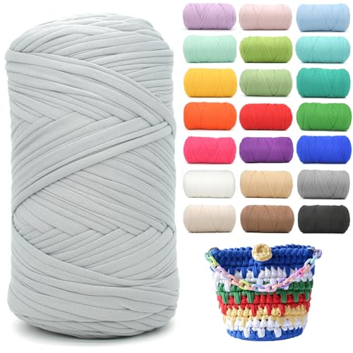 T-Shirt-Garn zum Häkeln, hellgrau, für T-Shirts, weicher, elastischer Stoff, grob, dickes T-Shirt-Häkelgarn zum Häkeln, Stricken, Anfänger, Handstricken für Taschen/Basteln/Heimdekoration, Hellgrau T-Shirt-Garn zum Häkeln, hellgrau, für T-Shirts, weicher, elastischer Stoff, grob, dickes T-Shirt-Häkelgarn zum Häkeln, Stricken, Anfänger, Handstricken für Taschen/Basteln/Heimdekoration, Hellgrau von YARFOFUN